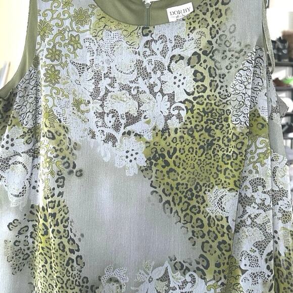 Vintage 90s Miss Dorby Plus Size Sleeveless Green Print Dress Abstract Sz 14W - Picture 2 of 5